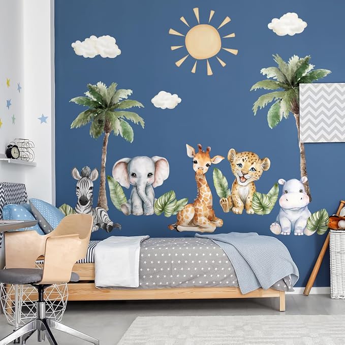 Safari Animals Wall Decal, Peel and Stick Nursery Animals Mural,Jungle Lion, Elephant, Giraffe, Zebra Wall Stickers for Kids, Boys and Girls Room, Bedroom & Toddler Room Decor (Animals Wall Decor 62) - Image 7