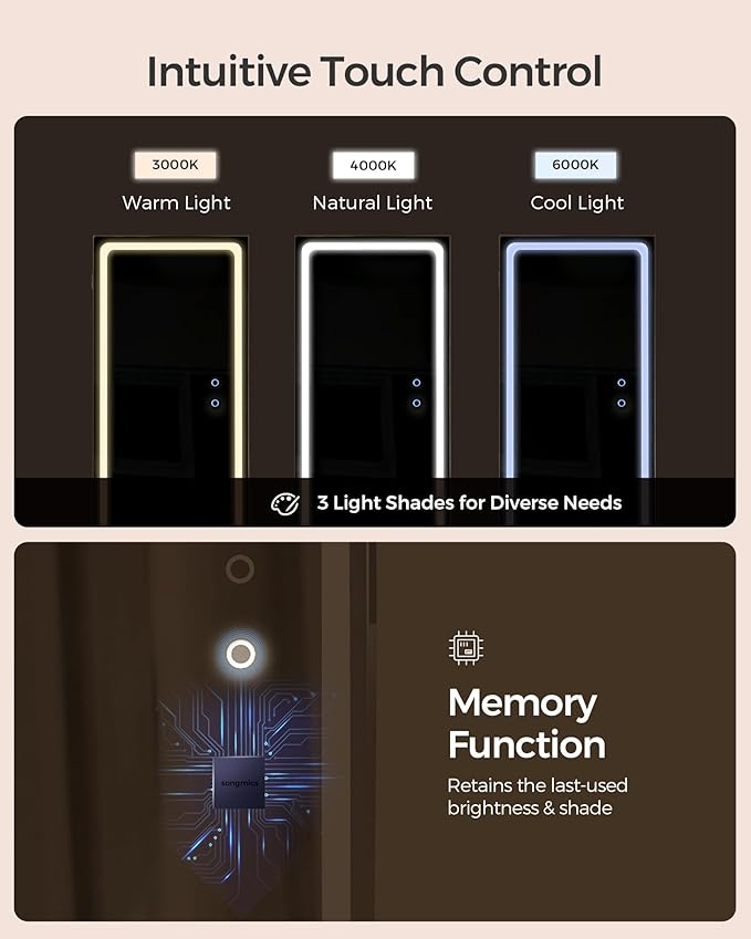SONGMICS Mirror Jewelry Cabinet Armoire, Wall or Door Mounted, LED Mirror - Image 5