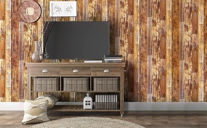 Yun-aeon Natural Wood-Brown Contact Paper Peel and Stick Wallpaper | 17.3"x 80"Self Adhesive Removable Vintage Faux Wood Wall Paper Plank Shelf Home Decoration Kitchen Counter Cover - Image 7