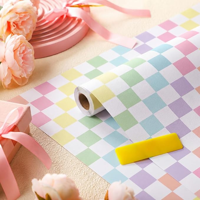 Drydiet Pastel Checker Wallpaper Peel and Stick Contact Paper 15.8 x 118.1 | Self Adhesive, Pastel Rainbow Checkered Design, Easy Apply Remove, for Home Locker Dorm Classroom Living Room Decor - Image 3