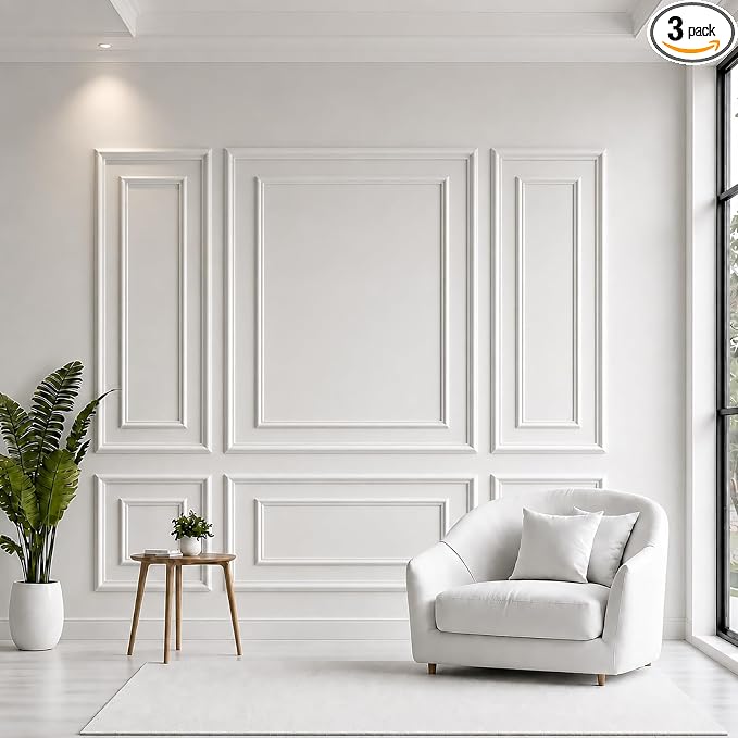 Peel and Stick Wall Molding Kit, Pre Cut Bilinear Frame Wainscoting Panel | 3 Set,Inner and Outer Layer Style,Self Adhesive,Paintable,Premade,24"x60"+13.5"x46.8" by TRAIN2ART