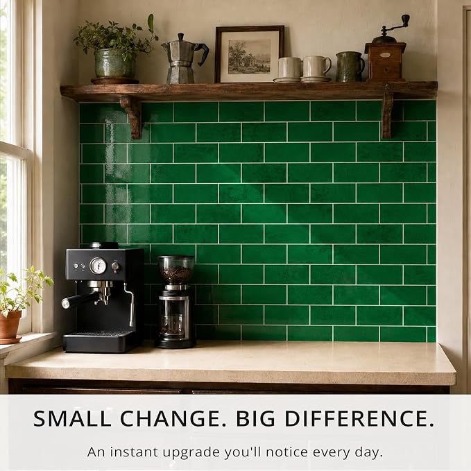 StyloVue 100 Pieces Peel and Stick Backsplash for Kitchen, 3" x 6" PVC Subway Tile, 2026 Upgraded Emerald Green Stone, Stick on Wall Tile for Kitchen, Bathroom, Fireplace, RV - Image 2