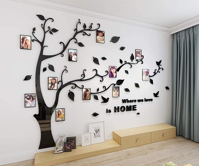 3D Tree Wall Stickers - DIY Photo Frame Tree Wall Decal Family Photo Frame Sticker Murals Wall Decor Living Room Bedroom TV Background Home Decorations (M:83 * 59in,Black Right) - Image 8