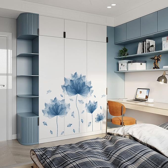 59.1'' x 49.6'' Flower Petal Wall Decal Floral Wall Sticker (Blue) | Removable waterproof peel and stick wall art for nursery, baby room, classroom, living room, bedroom, office and bathroom - Image 2