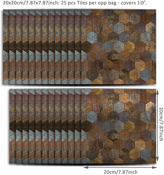 Alwayspon 25 Pcs Brushed Silver Self-Adhesive Hexagon Tile Transfer, Peel and Stick Water-Proof Backsplash Wall Tile Sticker for Kitchen Bathroom Decor, Gold Rust, 8x8inch - Image 5