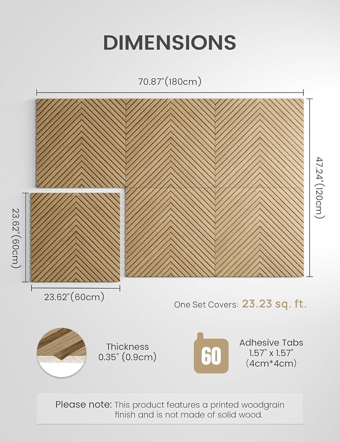 Fluxynara 6-Pack Large Felt Bulletin Board, Natural Oak Pyramid | 70.87" x 47.24" Cork Board Alternative, Acoustic Wall Panels with 60 Adhesive Tabs for Recording Studios and Home Offices - Image 2