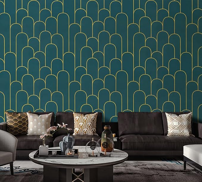 Yasinet Peel and Stick Wallpaper Green and Gold Wallpaper Dark Green Contact Paper Modern Geometric Removable Self Adhesive Wall Paper for Bedroom/Cabinet Waterproof for Bathroom Vinyl 197" x 17.3" - Image 3