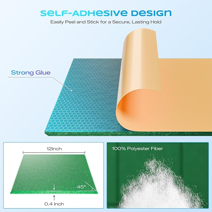 12 Pack Self-Adhesive Acoustic Panels, 12" X 12" X 0.4" High-Density Sound Proof Foam Panels for Walls, Soundproof Wall Panels for Home & Office (Green) - Image 2