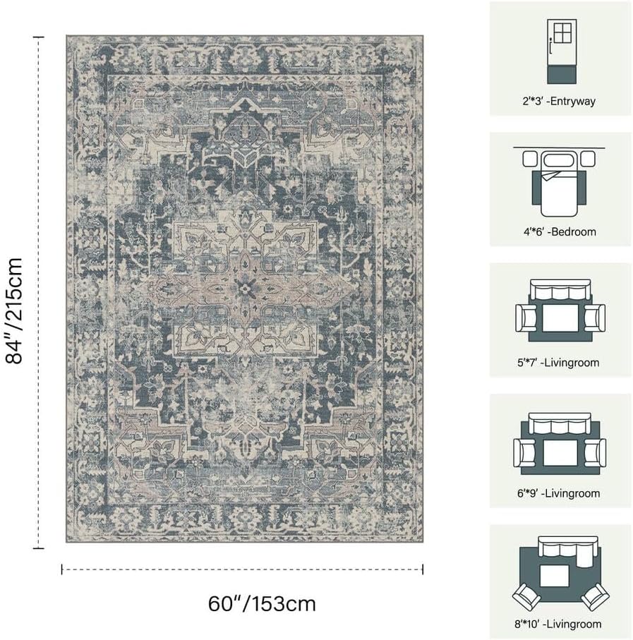 Rugxara Blue Area Rugs 5x7 Washable Rug for Living Room Bedroom - Image 2