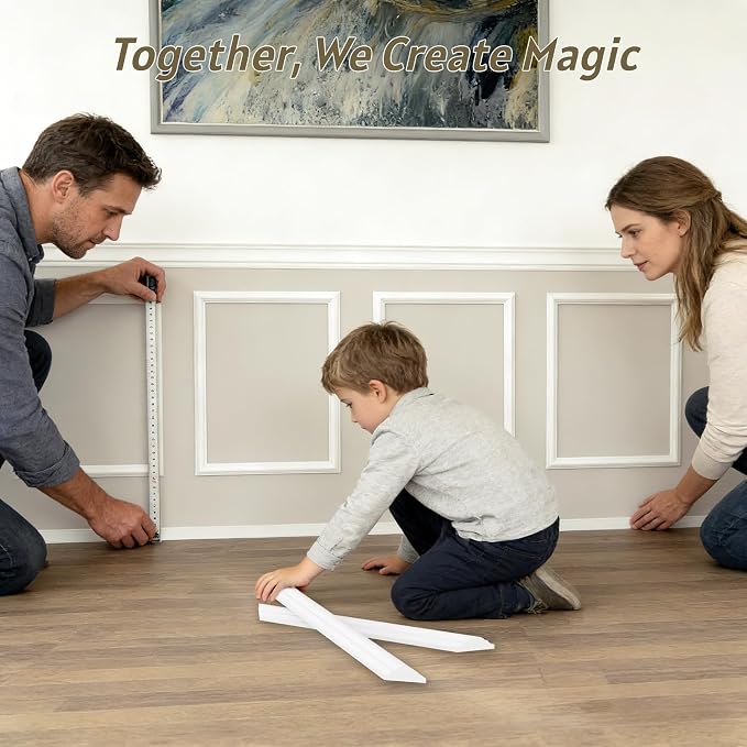 Wainscoting Molding Kit, 2 Frames, 16 x 24 Inch | Two 16 x 24 in pre-cut frames provide a compact peel-and-stick upgrade for doors, narrow walls, and small spaces. - Image 7