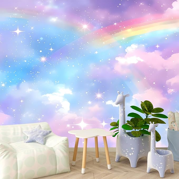 PYFFYP-Colorful Cloud Peel and Stick Wallpaper Rainbow Star wall murals by PYFFYP