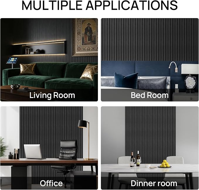 Black Peel and Stick PVC Slat Wall Panel, 4“x96” Self-Adhesive Thick Faux Wood Grain Wallpaper Panel, 3D Sound Proof Panels for Walls, Removable Wood Panels for Wall Peel and Stick for Accent Walls - Image 7