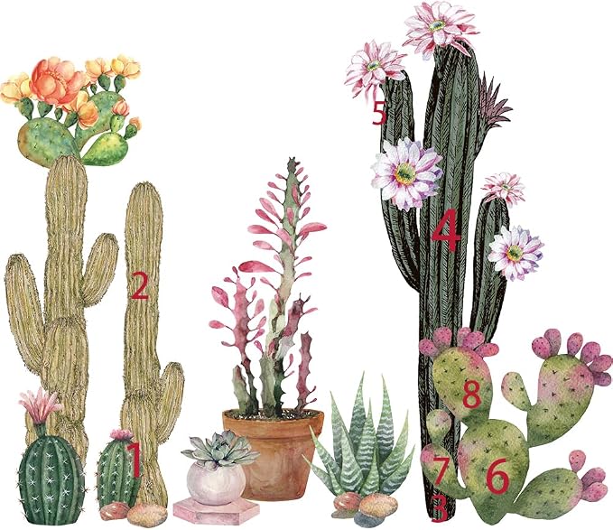 Cactus Wall Stickers Boho Cacti Wall Decal Tropical Green Plant Wall Art Decor Peel and Stick Flower Potted Wall Sticker for Living Room Bedroom - Image 8