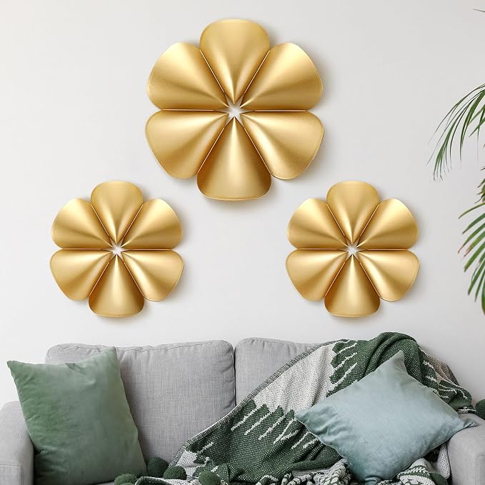 Fourluoo 3 Pack Gold Sunburst Mirrors for Wall Decor Circle Flowers Mirrors Decorative Gold Hanging Wall Art Flowers Mirror for Home Living Dinning Room Bedroom Bathroom Boho Decoration(Floral) by Fourluoo