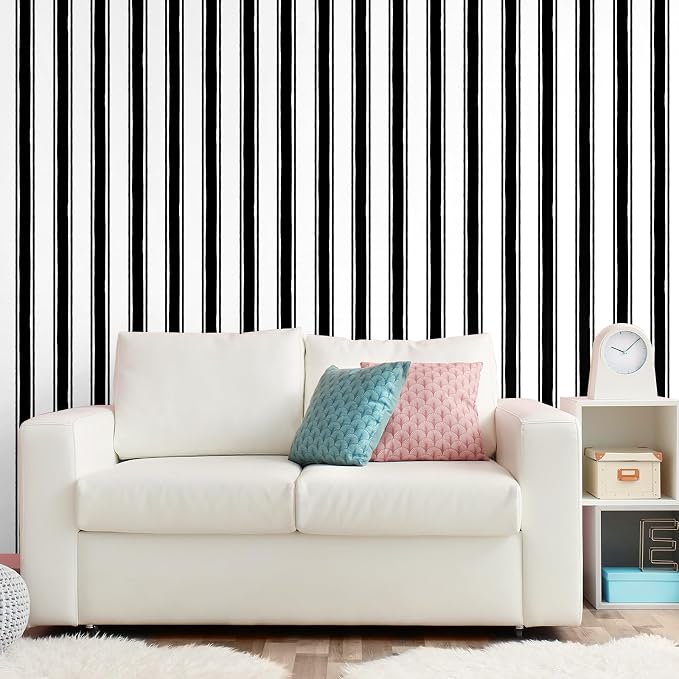 Affrolling Striped Peel and Stick Wallpaper 15.75"x118.11",Black | Watercolor Self Adhesive Contact Paper, Removable for Bedroom Cabinet Furniture, Cute Decor for Nursery Craft Room DIY - Image 6