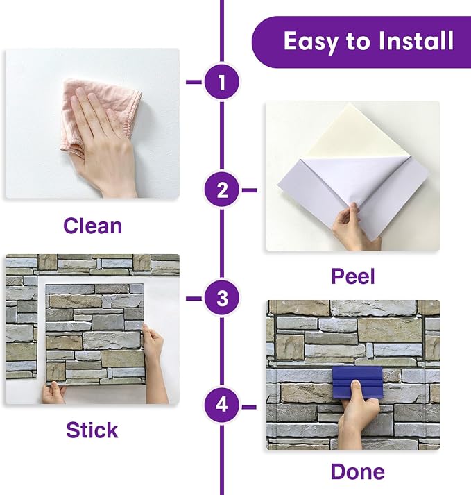 3D Faux Stone Wall Panels Peel and Stick, Designed for Quick DIY | Green with Gray, 10 Pcs 11.8" x 11.8", Stone-Look, PVC Fake Stone Wall Covering Tiles for Wall Renovation, Cover 9.7 sq ft - Image 6