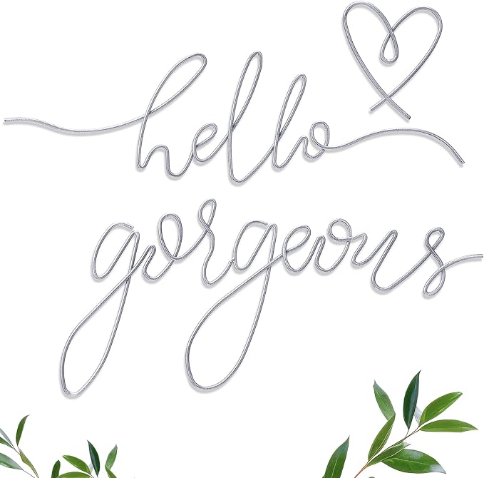 Hicarer Metal Hello Gorgeous Wall Art Minimalist Wall Decor,Silver,Classic | for Bedroom Bathroom Living Room Dressing Room Salon Vanity Office Home Decoration, Easy to Install by Hicarer