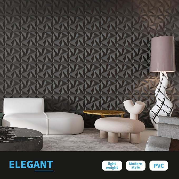 Art3d 3D Wall Panels 20 Pack, 11.8" x 11.8" (19 Sq.ft) PVC Wall Panels, Glue Up Wall Decor for Living Room, Bedroom, Office, Black - Image 6