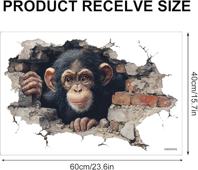 Chimpanzee Wall Decals Stickers, Realistic Animal Wall Art Peel and Stick, Removable Vinyl Wall Decor for Bedroom, Living Room, Office, Home Decoration - Image 2