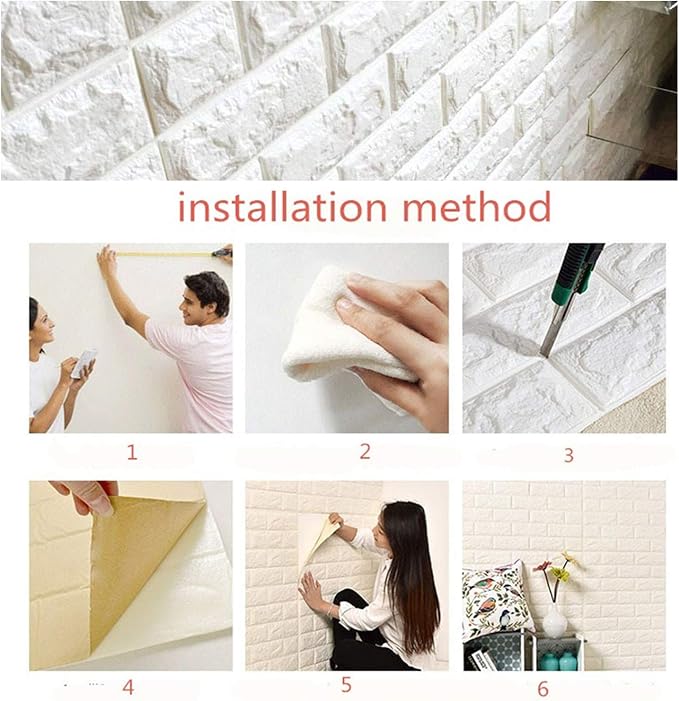 MYOYAY 10 Pcs 3D Wall Panels Peel and Stick 27.5 x 30.3 Inch (in Sum 57 sq.ft.) White Brick Wallpaper Self-Adhesive Foam Wall Panels for Living Room Bedroom Background Wall Decor - Image 8