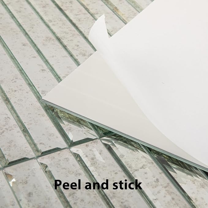 Lovdeco Peel and Stick Antique Mirror Strip Tile, 1.2 x 12 Inch Strip Mirror Tiles for Kitchen Backsplash and Bathroom Wall (5 Pieces, 5 SQ.FT.) - Image 3
