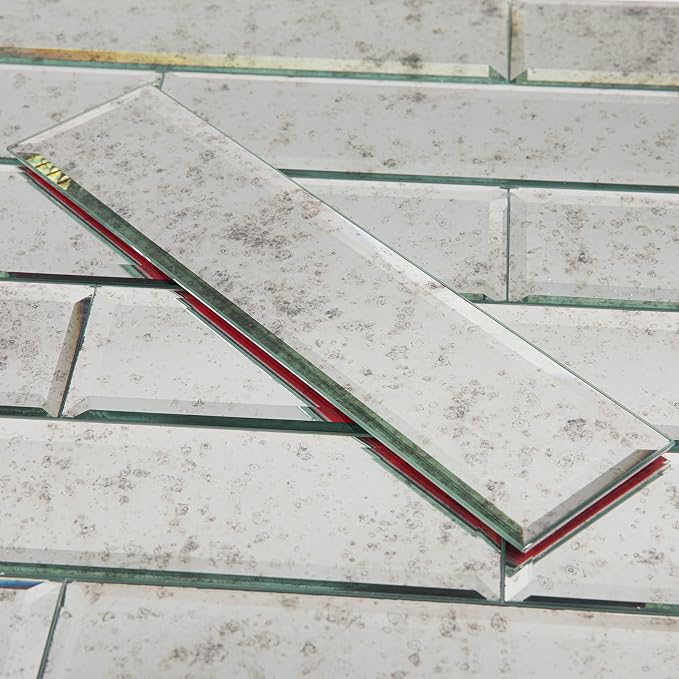 Peel and Stick Light Antique Mirror Glass Subway Tile 3 x 12 Inch - Image 5