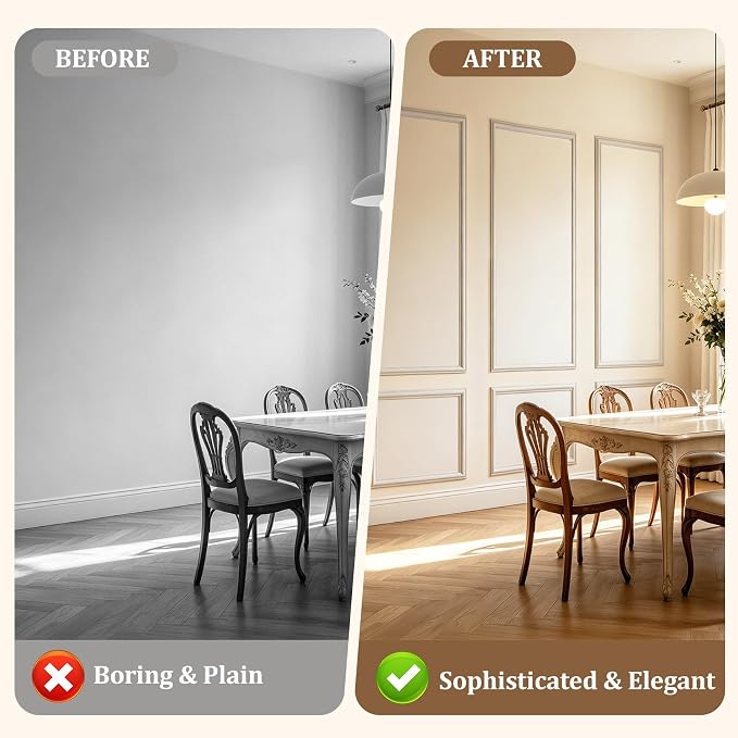 Wainscoting Panels Peel and Stick 3 Set Wall Molding Kit Premade Décor | Self Adhesive Backing, 3D Textured Surface, No Nails or Drilling, Easy DIY Assembly, for Living Room Bedroom Indoor Space - Image 6