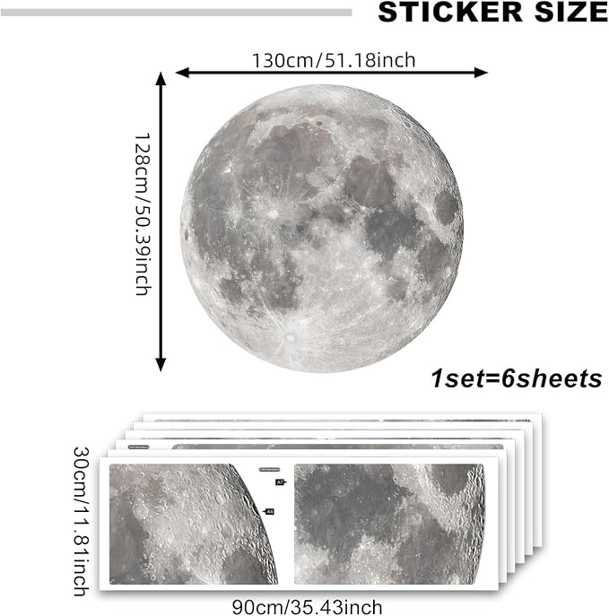 Vancoup 6 Sheets Large Moon Wall Stickers Full Moon Decor Wall Decals | Giant Moon Decal Peel and Stick Wall Murals Decor for Living Room Nursery Kids Bedroom Classroom (Silver Moon) - Image 5