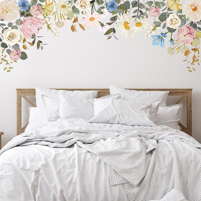 Zonon 6 Pcs Flower Wall Decals Peel and Stick Sticker, Vintage | Vinyl Removable Wall Stickers & Murals, Rose and Daisy Wall Decals, Wildflower Decor for Bedroom, Living Room, Nursery by Zonon