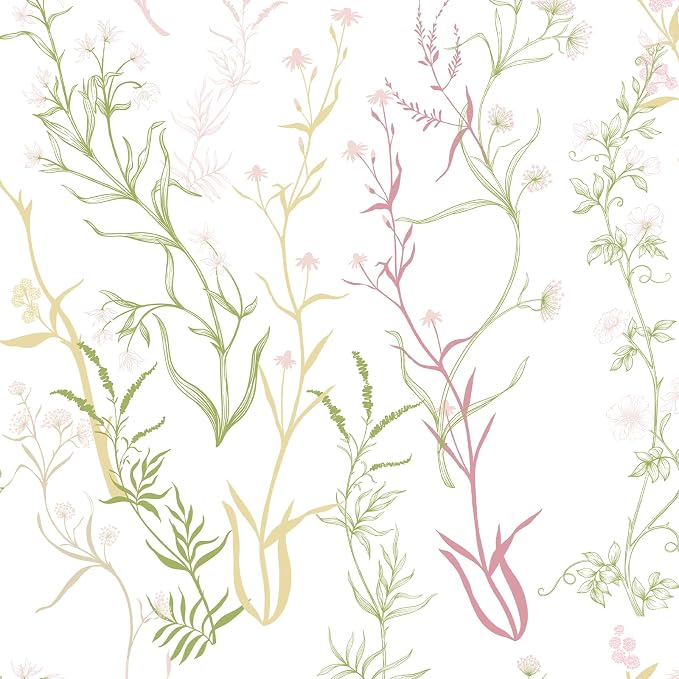 Timeet Floral Wallpaper Peel and Stick Botanical Wildflower Self Adhesive Wall Paper Removable Plant Vine Contact Paper for Living Room Bedroom Accent Decor 17.3" x 200" by Timeet