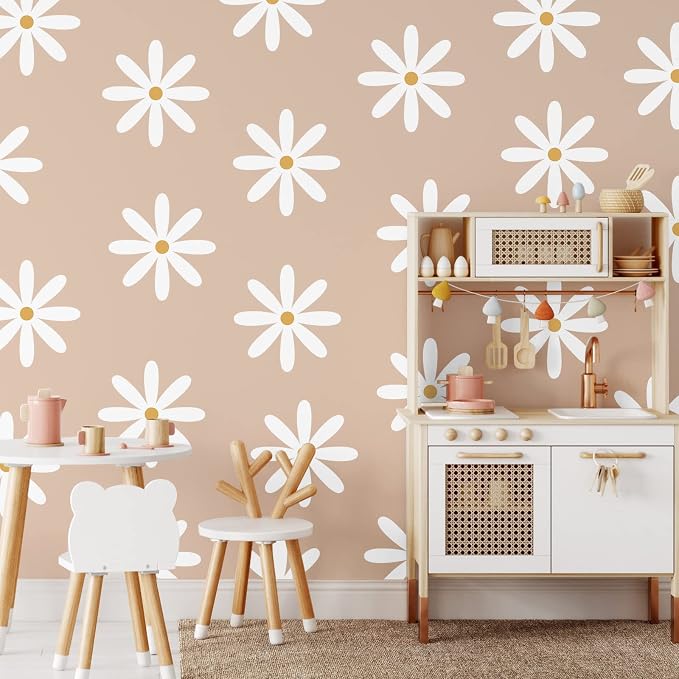 TaoBary 12 Sheet Daisy Wall Sticker Decal,White, Yellow,Fresh Style | Big Flower Wall Sticker, Pink White Floral Decal, Daisy Bedroom Room Decor, Removable Peel and Stick, Nursery Home Wall Decor - Image 6