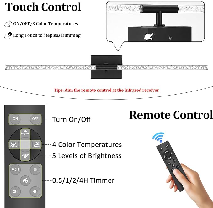 iThird Battery Operated Wall Sconces Set of 2, 10000mAh, Black Bubble | wireless crystal wall lights rechargeable with Remote & 360° Rotate, 31.5" Wall Lamp for Bedroom Living Room Mirror - Image 4