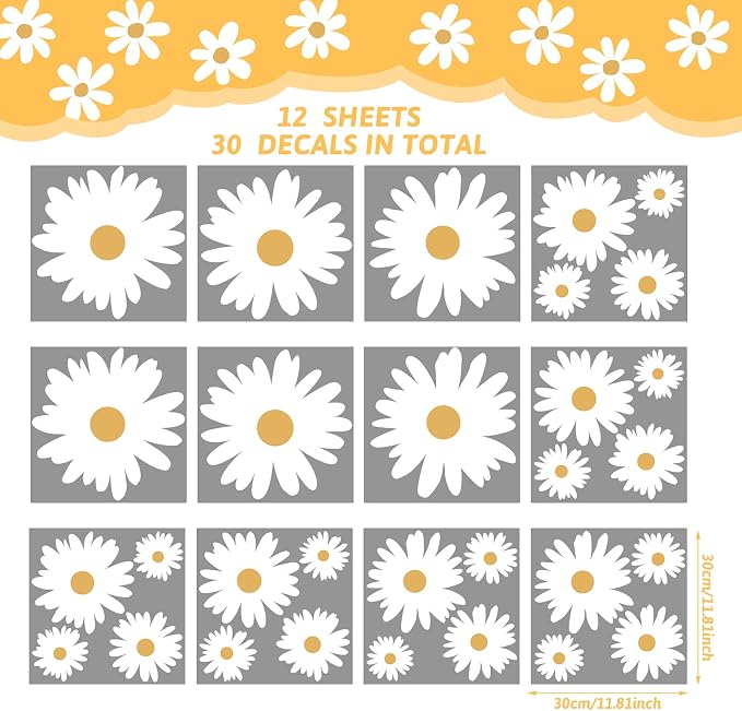 TaoBary 12 Sheet Daisy Wall Sticker Decal Flower Decal for Room Decor | Big Flower Wall Sticker, Pink White Floral Decal, Daisy Bedroom Room Decor, Removable Peel and Stick, Nursery Home Wall Decor - Image 2