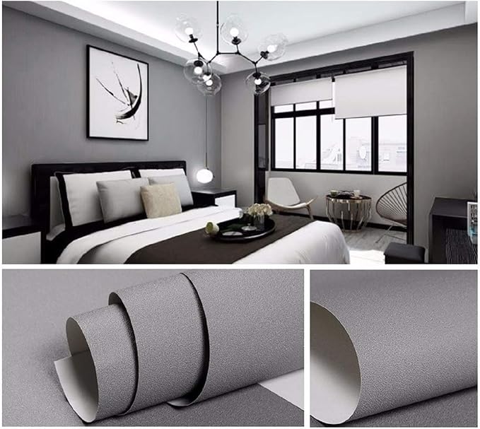 practicalWs Gray Self-Adhesive Wallpaper SelfA-dhesive Film Stick Paper | Easy to Apply Peel and Stick Wallpaper Shelf Liner Table and Door Reform Wall paper 15.7 Inch x 236.2inch - Image 2