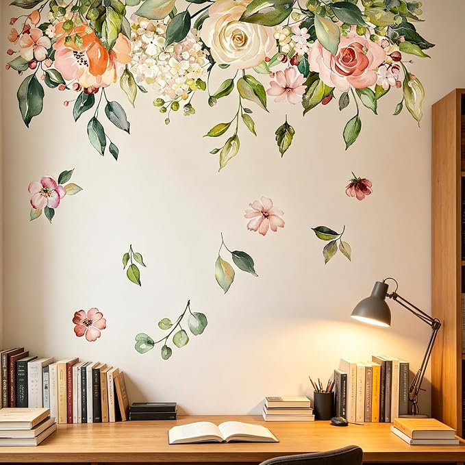 Watercolor Flower Floral Garland Wall Decal Wedding Bedroom Decor Sticker | Watercolor floral garland wall decal, romantic removable decor for bedroom living room bathroom,wedding backdrop bridal room - Image 7