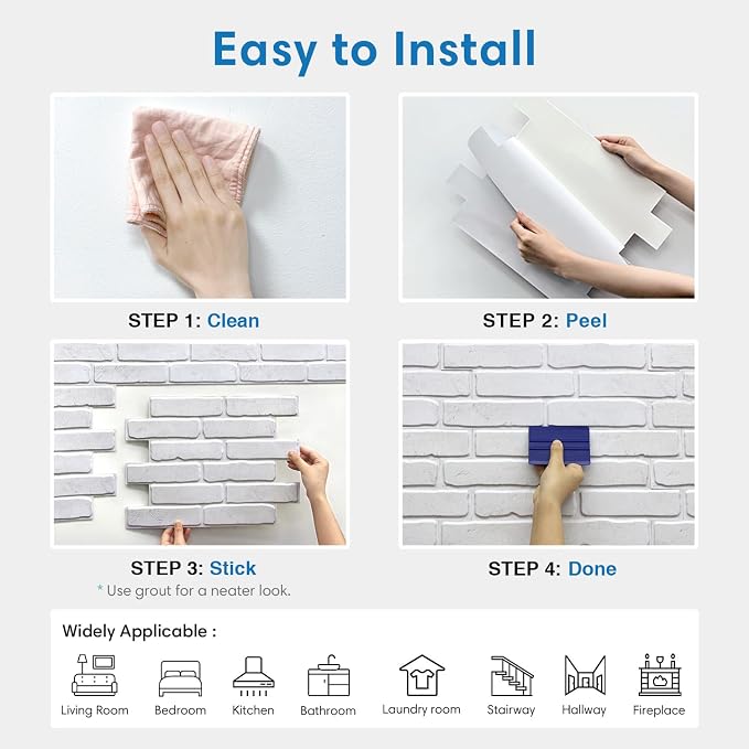 COMSTICKC 3D Peel and Stick Faux Brick Wall Panels for Quick DIY Wall Decor | White, 10 Pcs 15.7" x 11.8", Not Real Brick, Lightweight Thin PVC Decorative Wall Sticker for Wall Makeover,Cover 12.9 sq ft - Image 8