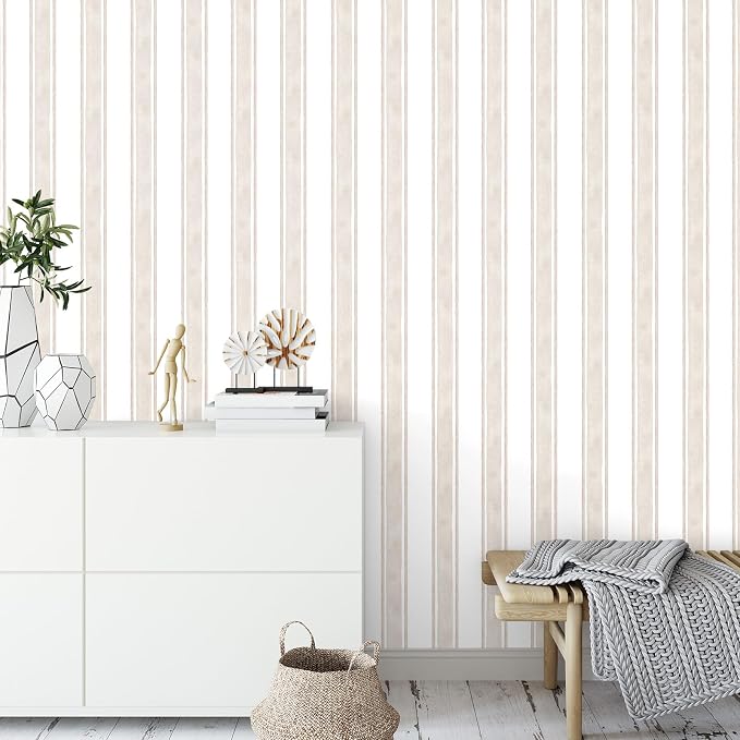 Affrolling Striped Peel and Stick Wallpaper 15.75"x118.11",Beige | Watercolor Self Adhesive Contact Paper, Removable for Bedroom Cabinet Furniture, Cute Decor for Nursery Craft Room DIY - Image 3