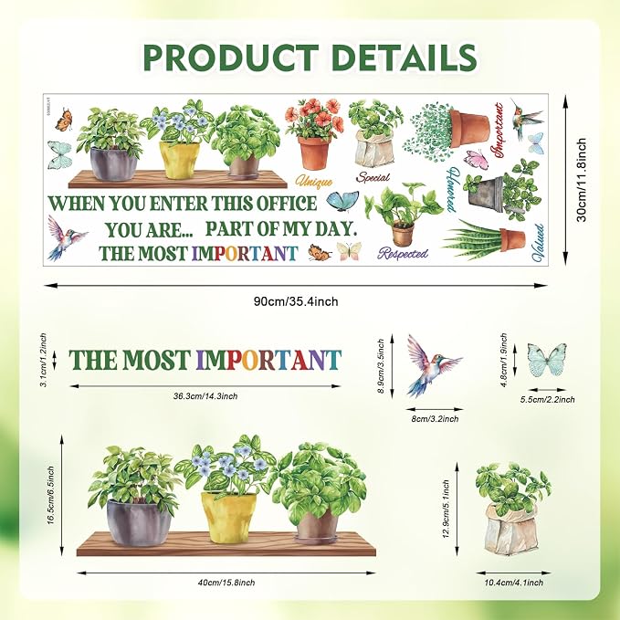 LHIUEM Office Wall Decals Inspirational Quotes, Motivational Plant Wall Stickers, Peel and Stick Botanical Wallpaper, Positive Affirmation Murals, Classroom Teacher Decor, Home Office Decorations - Image 7
