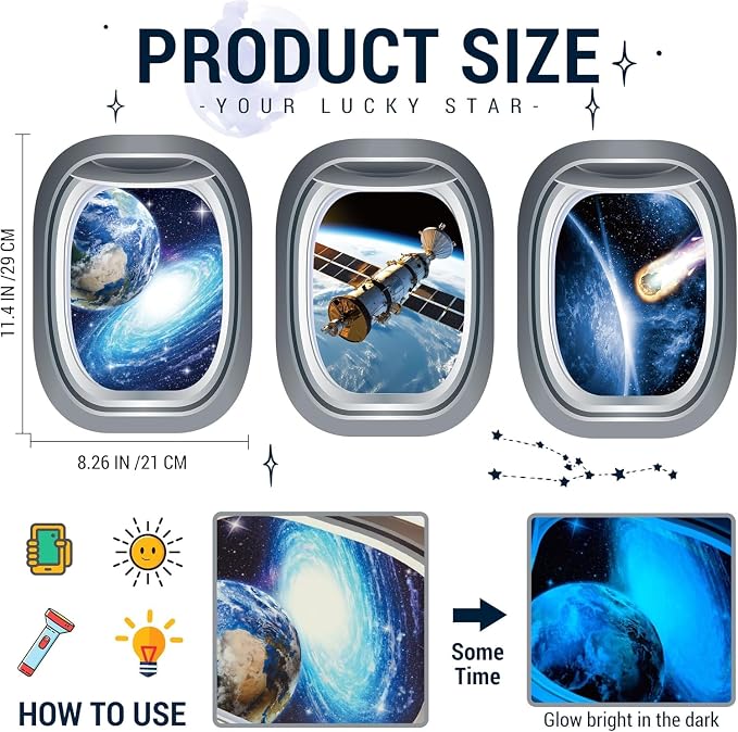 Quanhaigou Glow in The Dark 3D Space Wall Decals, Set of 3 Galaxy Window Stickers for Wall,Planet Themed Room Decor for Kids Boys - Image 4