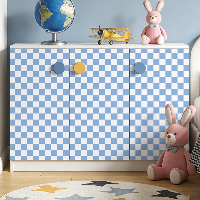 Blue and White Contact Paper Mosaic Checkered Peel and Stick Wallpaper 17.3"x200" Self Adhesive Waterproof Vinyl Roll for Bathroom Kitchen Backsplash Cabinets Shelf Liners Drawers - Image 7