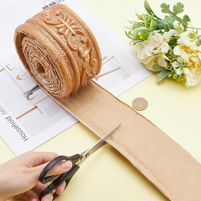 CRASPIRE 82.5 x 3 Inch Brown Crown Molding Peel and Stick Self Adhesive Flexible Foam Trim 3D Sticky Decorative Wallpaper Border Wall Edging Foam Baseboard Mirror Border Wall Lines Hotel DIY Decor - Image 3