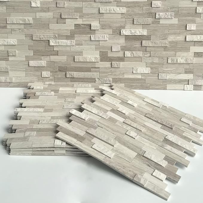SUNWINGS 5-Sheet Peel and Stick Mosaic Natural 3D Stone Self Adhesive Marble Tiles, 11.5" x 10.7" Stick on Backsplash for Kitchen Bathroom Fireplace Vanity, Mixed Tan - Image 3