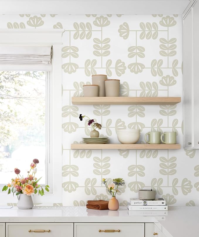 HeloHo Peel and Stick Wallpaper Boho Beige/White Contact Paper Neutral Wallpaper Renter Friendly Removable Self-Adhesive Wall Paper for Bedroom Bathroom Wall Decor Vinyl Roll 17.3''x393.7'' - Image 5