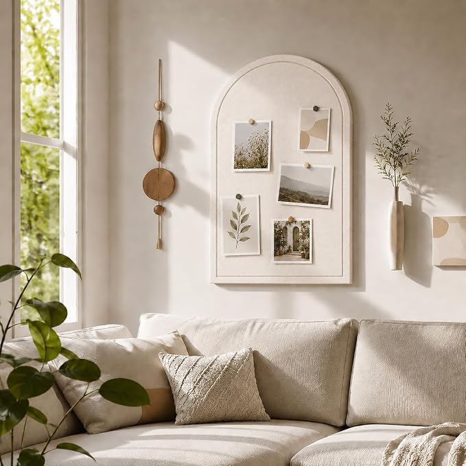 Large Arched Felt Bulletin Board, Sized 36" x 24" for Office & Wall Decor – 6 Customizable Adhesive Tiles with Pins are Perfect to Display Your Photos (Khaki-B) - Image 4