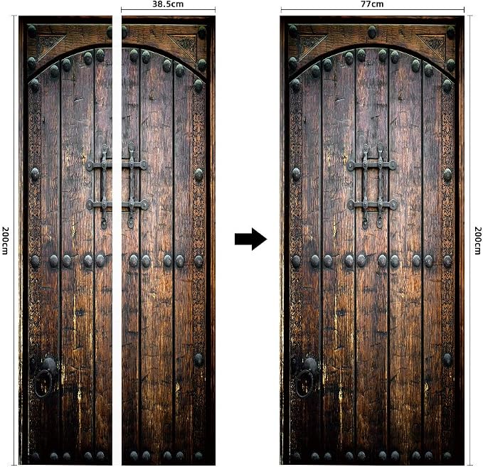 COLORSPRING 3D Door Stickers Peel and Stick, Vintage Door Decal Cover | Removable Self-Adhesive Wallpaper Mural for Home Décor - Image 6