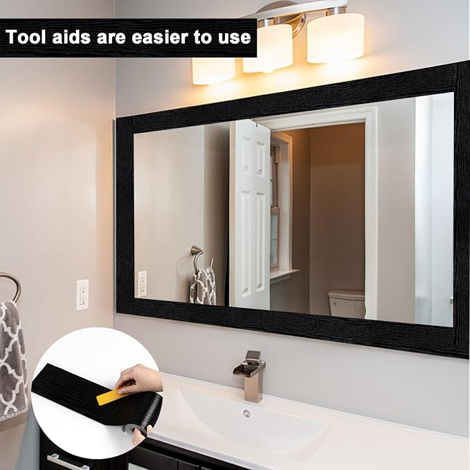 Alened 10M Black Mirror Border Peel and Stick, Wood Grain Wallpaper Border - Image 5