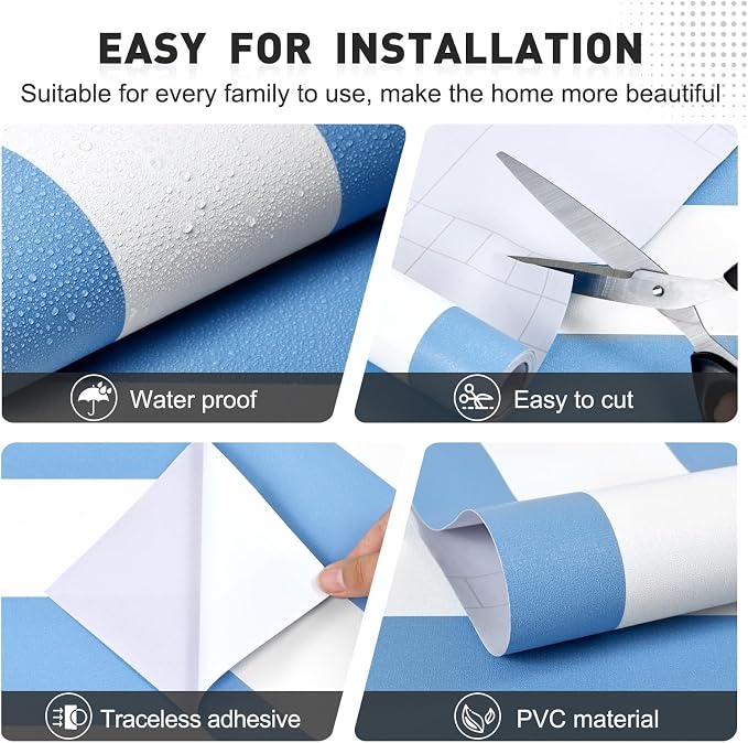Blue and White Striped Wallpaper Peel and Stick Wallpaper Self-Adhesive Removable Waterproof Wall Paper for Walls Modern Vinyl Film 17.3”x1200” - Image 2