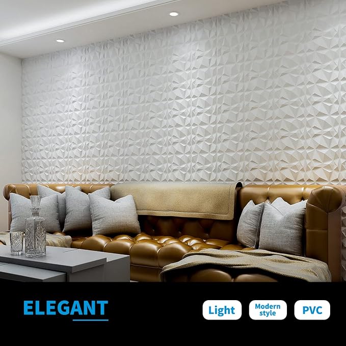 Art3d Decorative 3D Wall Panels in Diamond Design, 11.8"x11.8" Matt White (33 Pack) - Image 3