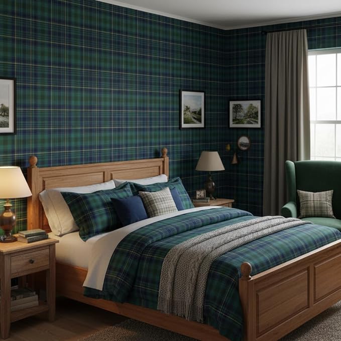 Drydiet Tartan Plaid Wallpaper Peel Stick Contact Paper 15.8 x 118.1 | Self Adhesive, Vintage Green Plaid Design, Easy Apply Remove, Wall Sticker for Home Locker Dorm Classroom Living Room Decor - Image 5