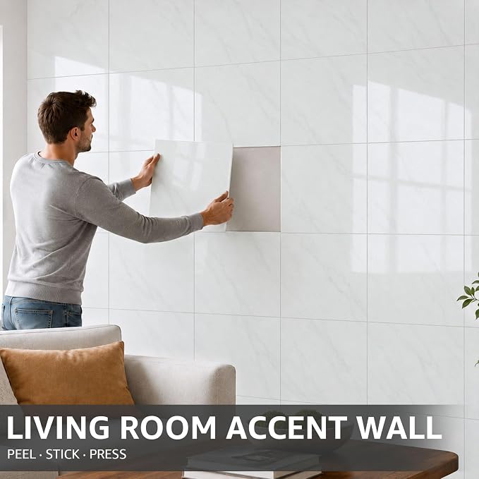 WADILE 20PC Waterproof Peel and Stick Wall Panels 11.8 x 11.8 Earl White | Marble look, Self adhesive, PVC Panels, Lightweight Foam Wall Panels, Bathroom, Kitchen, Not Real Tile - Image 9